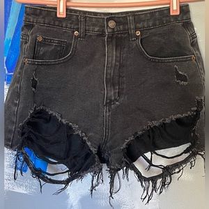 Distressed black shorts